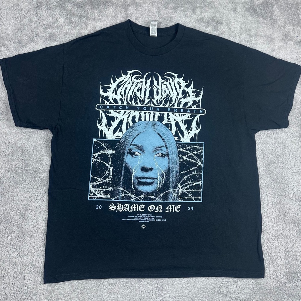 Gildan Catch Your Breath T-Shirt Mens XL Black Shame On Me 2024 Band Tee Graphic